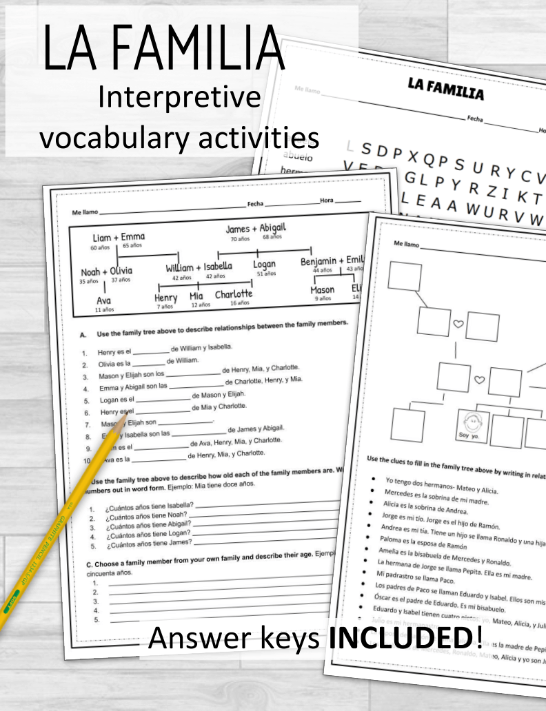 La Familia Family in Spanish Practice Activities Pertaining To Spanish Family Tree Worksheet