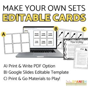 El Toro editable template includes PDF option, Google Slides option, and print and go materials to play!