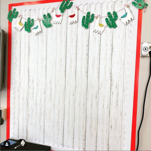 Bulletin board with llama garland