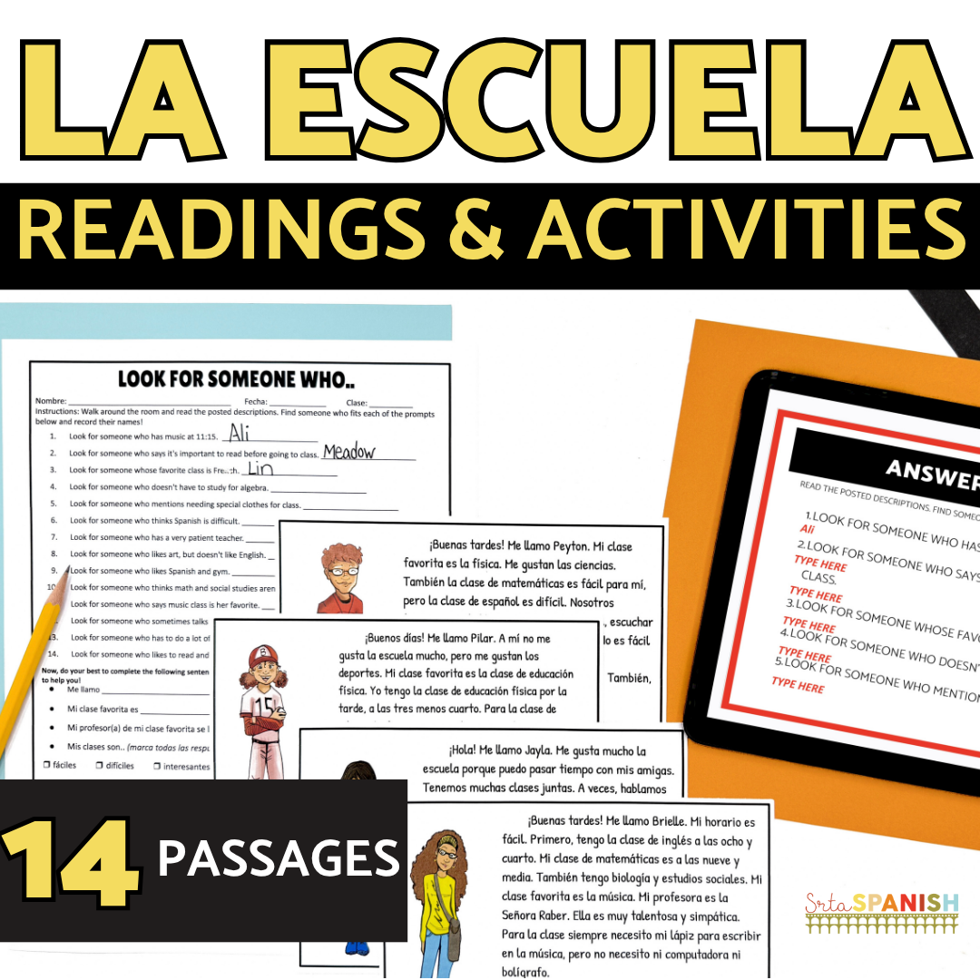 La Escuela Spanish School Schedule Reading and Activities with DIGITAL OPTION