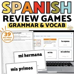 ¡Corre en Círculos! NOVICE BUNDLE Spanish Classroom Scavenger Hunt Review Game Activity