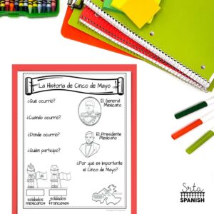 The image shows a Cinco de Mayo comprehension worksheet to use after students have read the included passage.