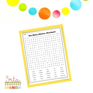 Image shows Días, Meses, y Números Word Search