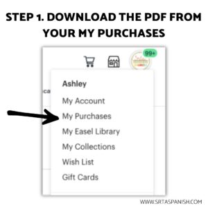 Image shows the first step of redeeming Boom Cards purchased on TPT - going to your My Purchases page