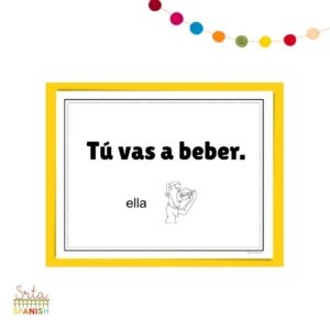 Image shows clue card for one of the ir a infinitive games for Spanish class with a subject pronoun and image prompt