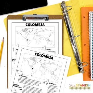 Image shows Spanish and English versions of the Spanish speaking countries reading passages - this example is the first page of the Colombia readings!