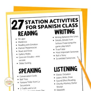 27 Station Activities for Spanish Class Cheat Sheet for Lesson Planning