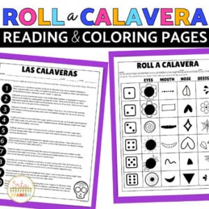Día de los Muertos Coloring Page and Skull Template Roll a Calavera Activity