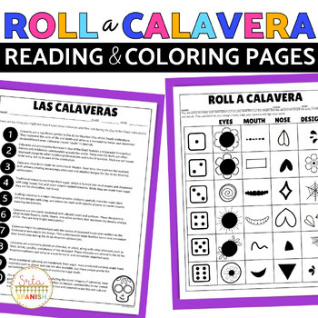 Día de los Muertos Coloring Page and Skull Template Roll a Calavera Activity