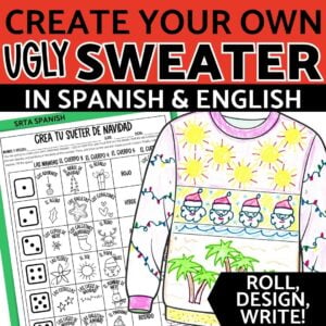 Feliz Navidad Spanish Ugly Christmas Sweater Template Coloring Clase de Español