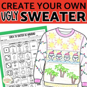 Feliz Navidad Spanish Ugly Christmas Sweater Template Coloring Clase de Español