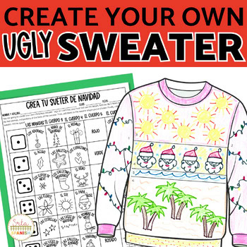Feliz Navidad Spanish Ugly Christmas Sweater Template Coloring Clase de Español