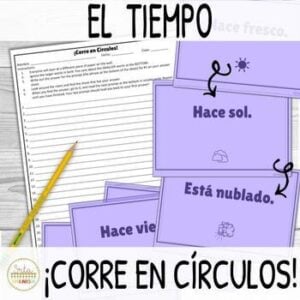 El Tiempo Weather in Spanish ¡Corre en Círculos! Worksheet Practice Activity