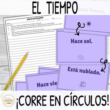 El Tiempo Weather in Spanish ¡Corre en Círculos! Worksheet Practice Activity