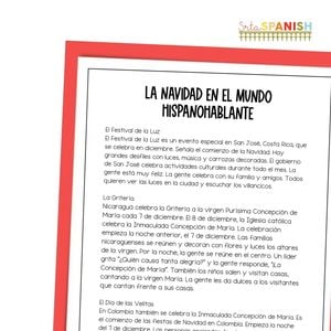 Image shows the reading that goes with the Actividades de Navidad puzzles