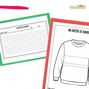 Image shows handouts for the ugly Christmas sweater drawing game