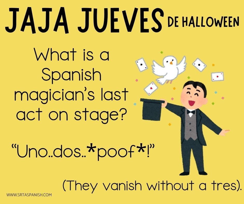Image shows a Halloween joke in Spanish for your jaja jueves classroom routine or a short attempt at humor to start the day!