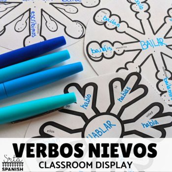 Verbos Nievos Spanish Verb Conjugation Practice and Winter Spanish Classroom Bulletin Board